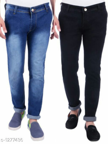 Men's Comfy Solid Cotton Lycra Jeans Combo