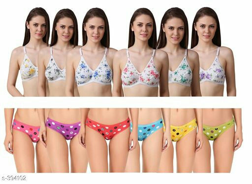 Ladies Cotton Hosiery Printed Bras & Panties Combo 