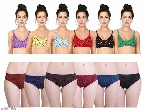 Ladies Cotton Hosiery Printed Bras & Panties Combo 