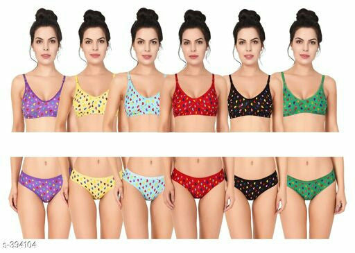 Ladies Cotton Hosiery Printed Bras & Panties Combo 