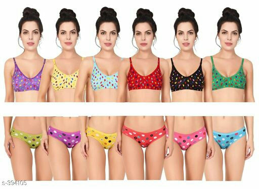 Ladies Cotton Hosiery Printed Bras & Panties Combo 