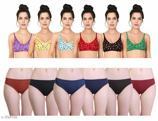 Ladies Cotton Hosiery Printed Bras & Panties Combo 
