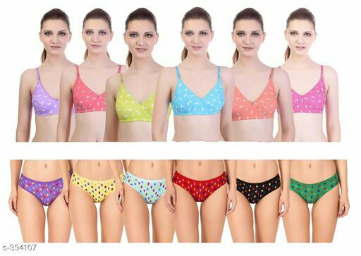 Ladies Cotton Hosiery Printed Bras & Panties Combo 