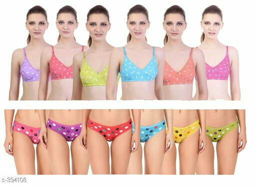 Ladies Cotton Hosiery Printed Bras & Panties Combo 