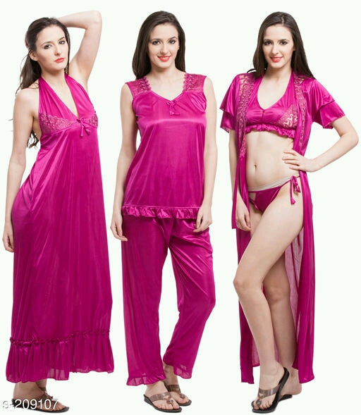 Ladies Solid Satin Night Dresses