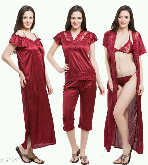 Ladies Solid Satin Night Dresses