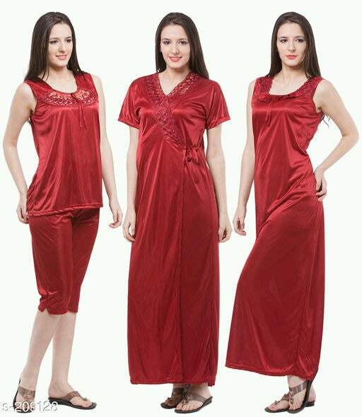 Ladies Solid Satin Night Dresses